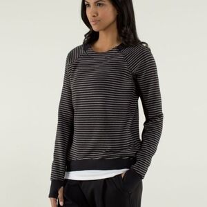 Lululemon Fleet Street Pullover Sweater Black And White Striped Hi Low Hem